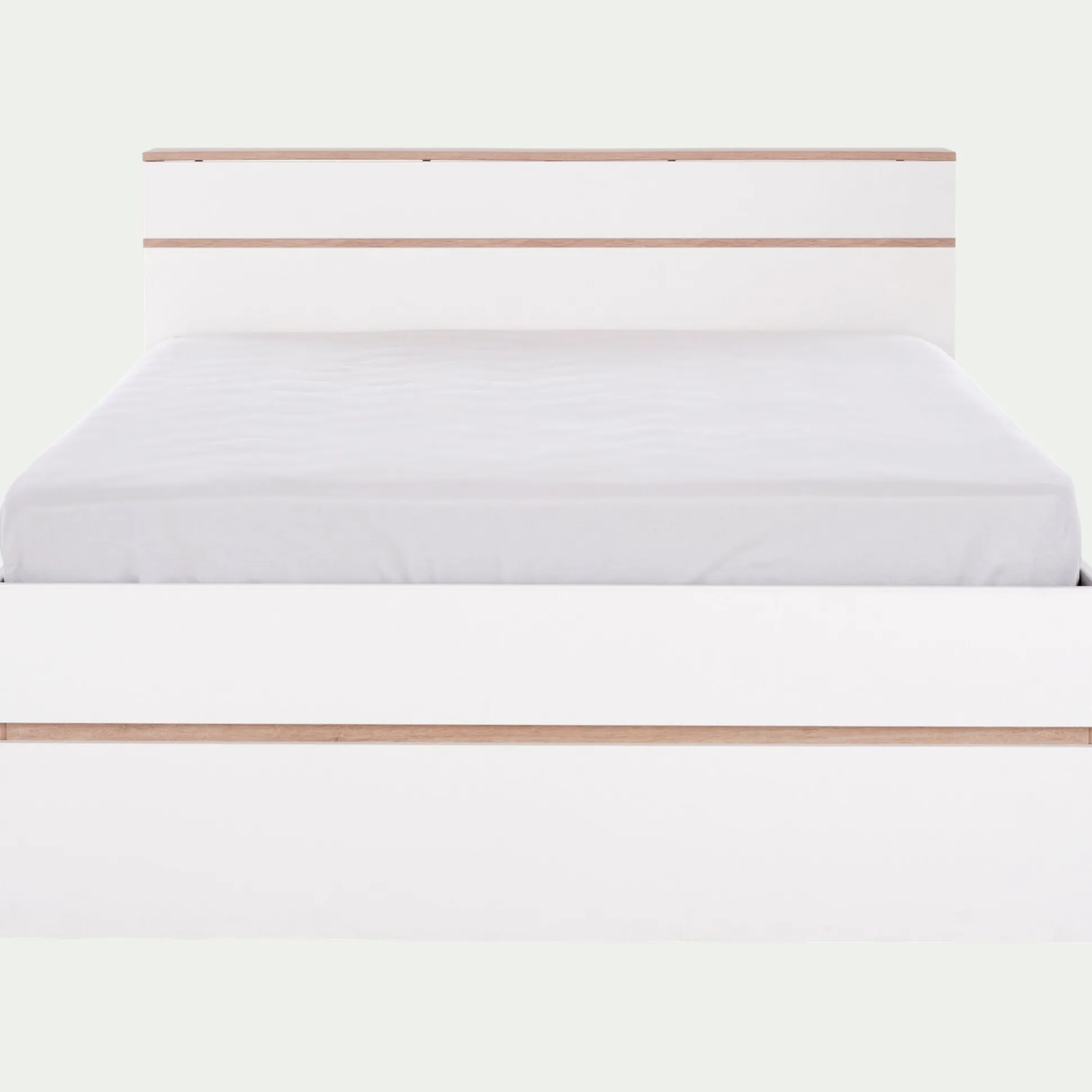 Lit 2 places avec tête de lit en bois 140x200cm - blanc