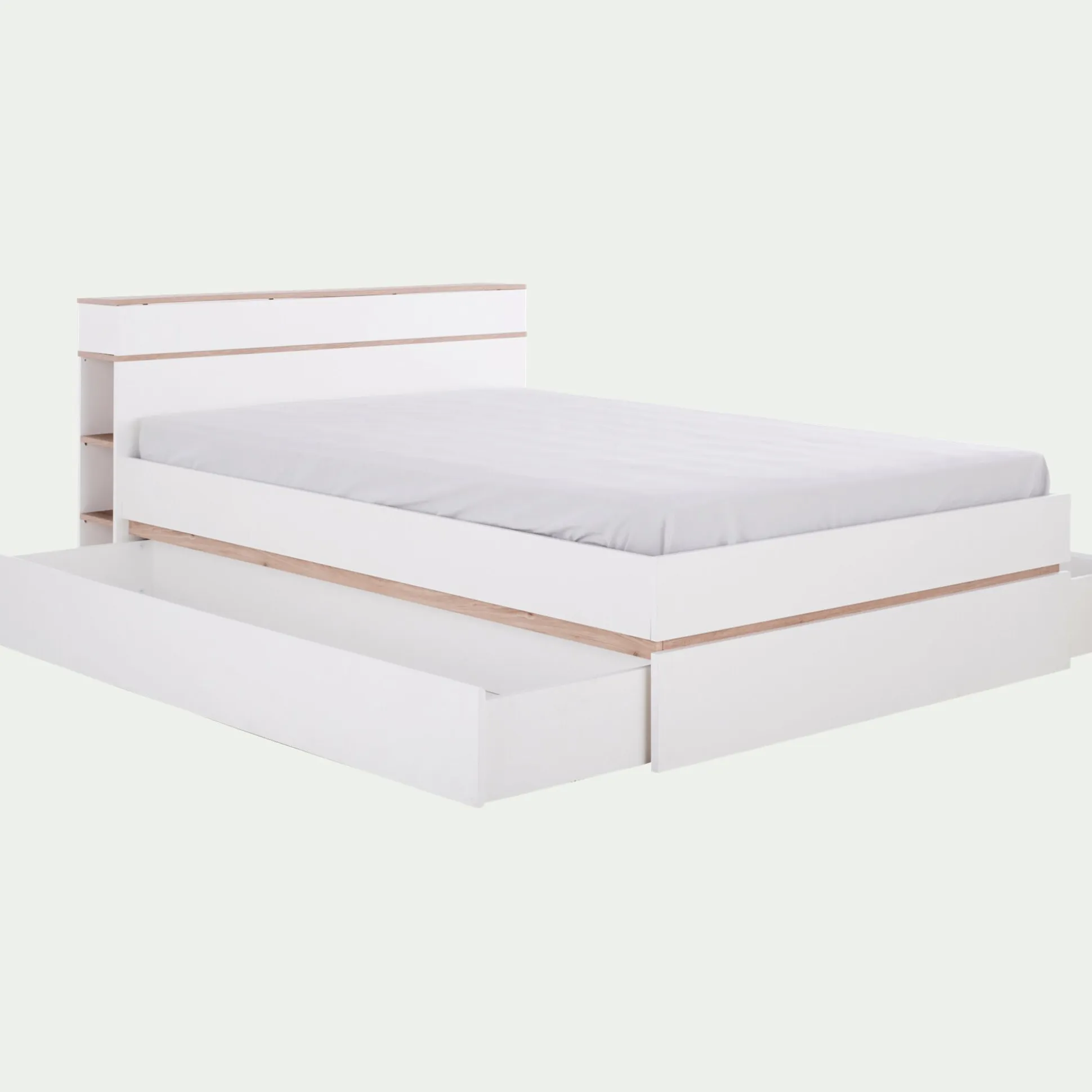 Lit 2 places avec tête de lit en bois 160x200cm - blanc