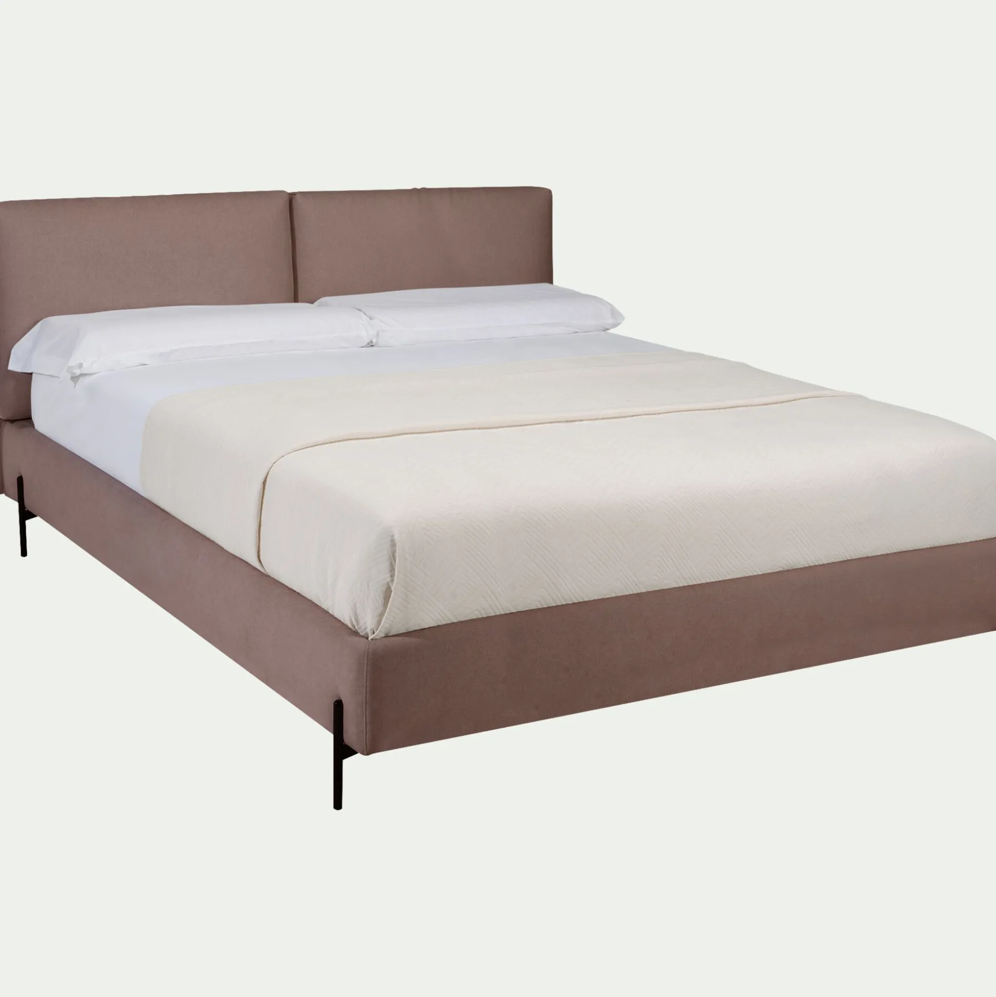 Lit 2 places avec tête de lit en tissu doux 180x200cm - brun rustrel