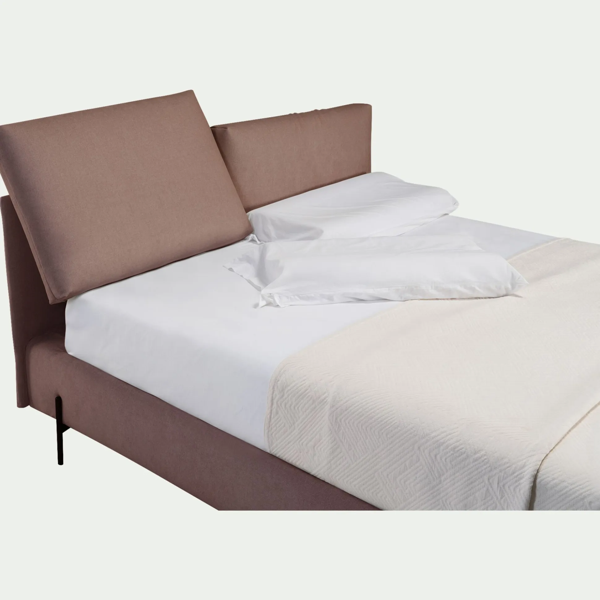 Lit 2 places avec tête de lit en tissu doux 180x200cm - brun rustrel