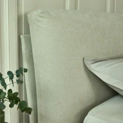 Lit 2 places avec tête de lit en tissu doux 160x200cm - blanc écru