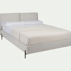 Lit 2 places avec tête de lit en tissu doux 160x200cm - blanc écru