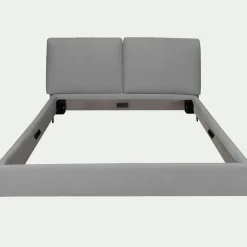 Lit 2 places avec tête de lit en tissu doux 140x200cm - gris borie