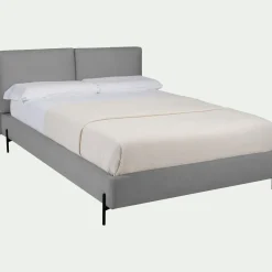 Lit 2 places avec tête de lit en tissu doux 140x200cm - gris borie