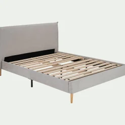 Lit 2 places avec tête de lit en tissu 160x200cm - gris