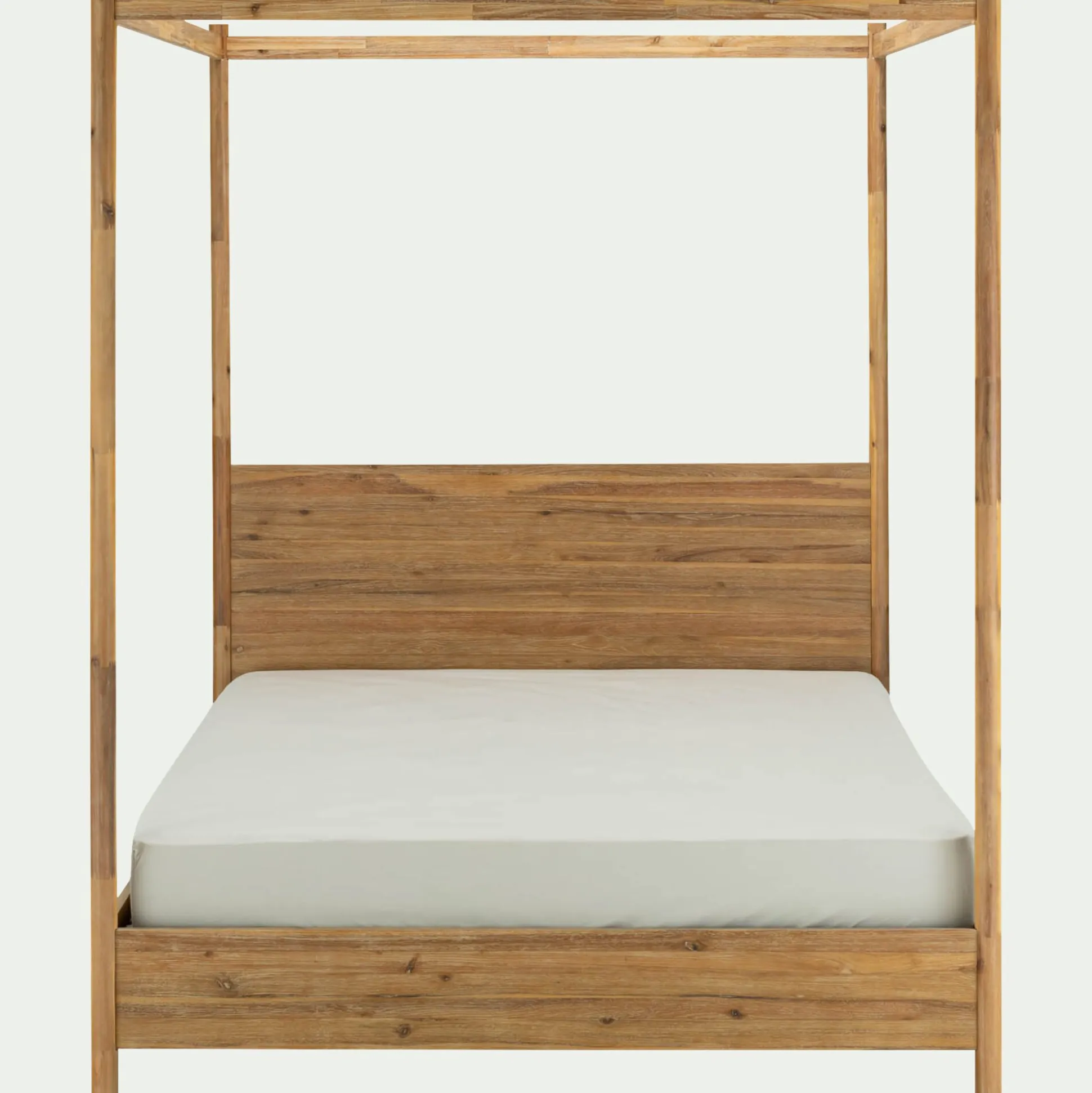 Lit 2 places à baldaquin en acacia massif 160x200cm - bois clair