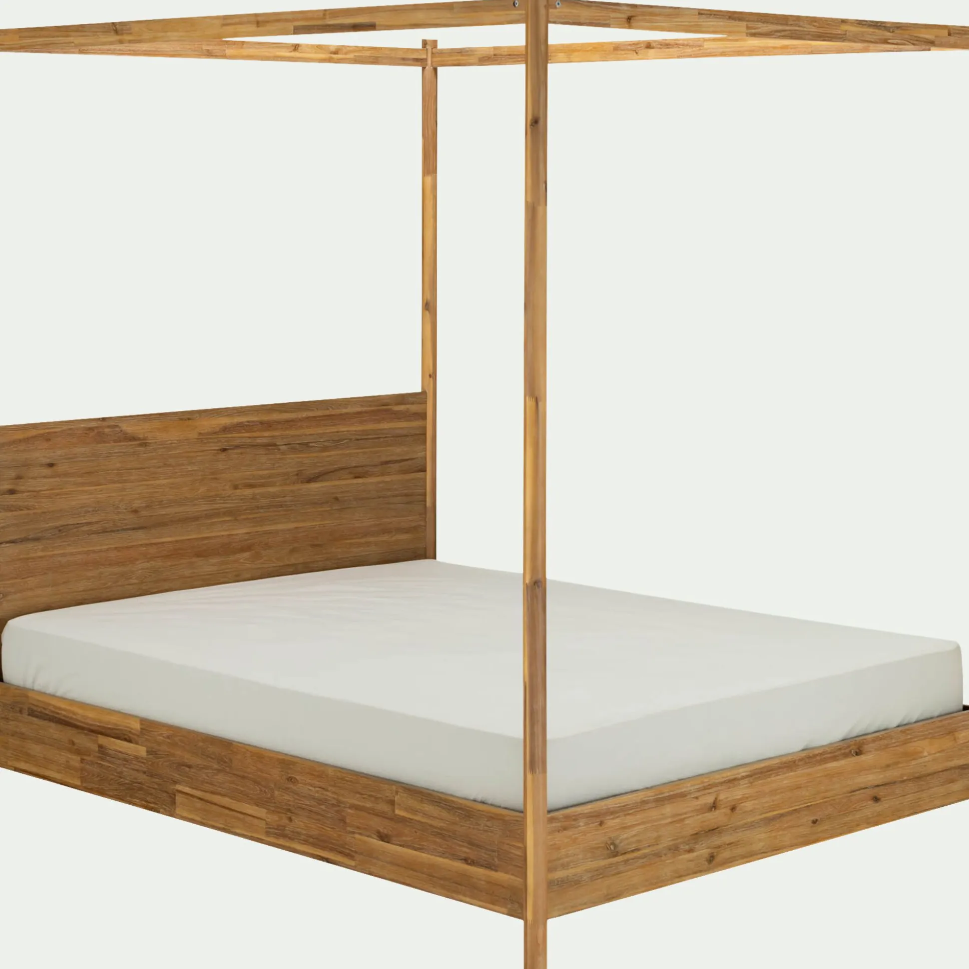 Lit 2 places à baldaquin en acacia massif 160x200cm - bois clair