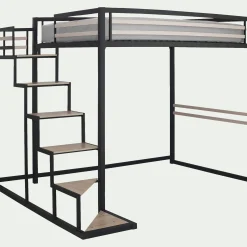 Lit 2 places mezzanine en acier - noir 140x200cm