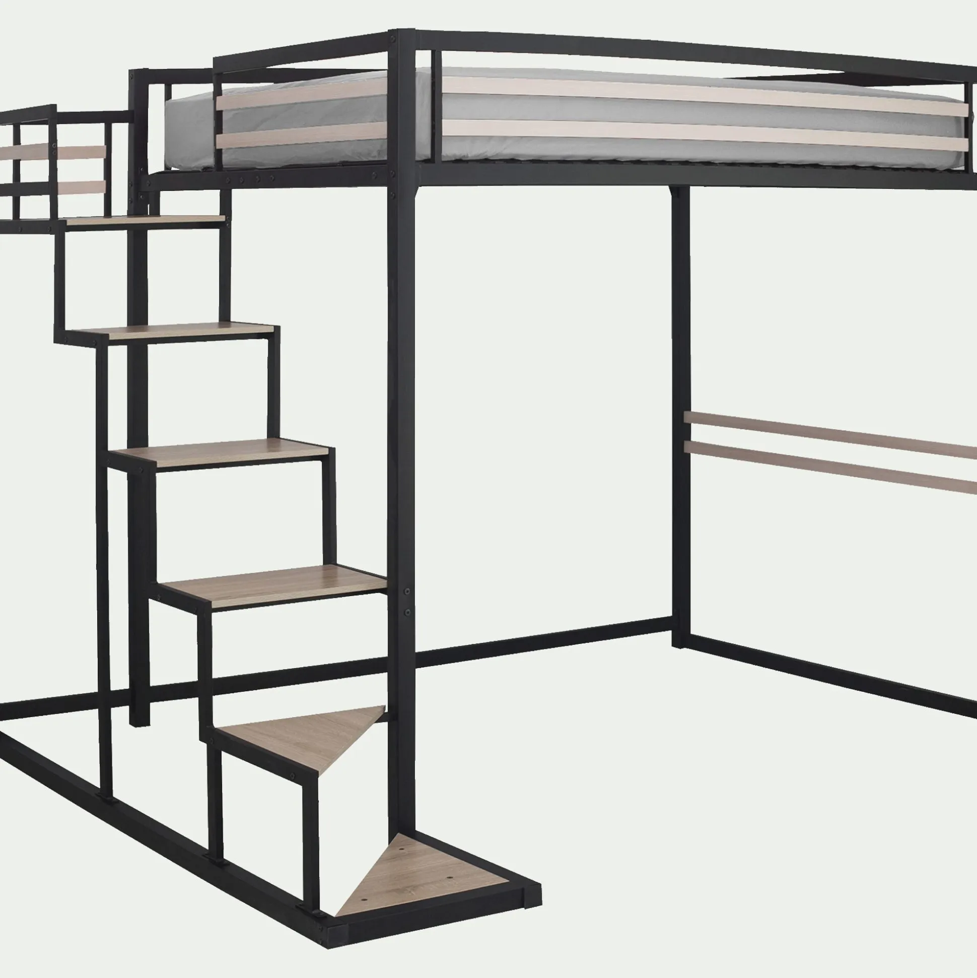 Lit 2 places mezzanine en acier - noir 140x200cm