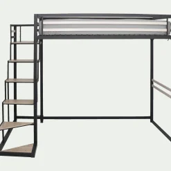 Lit 2 places mezzanine en acier - noir 140x200cm