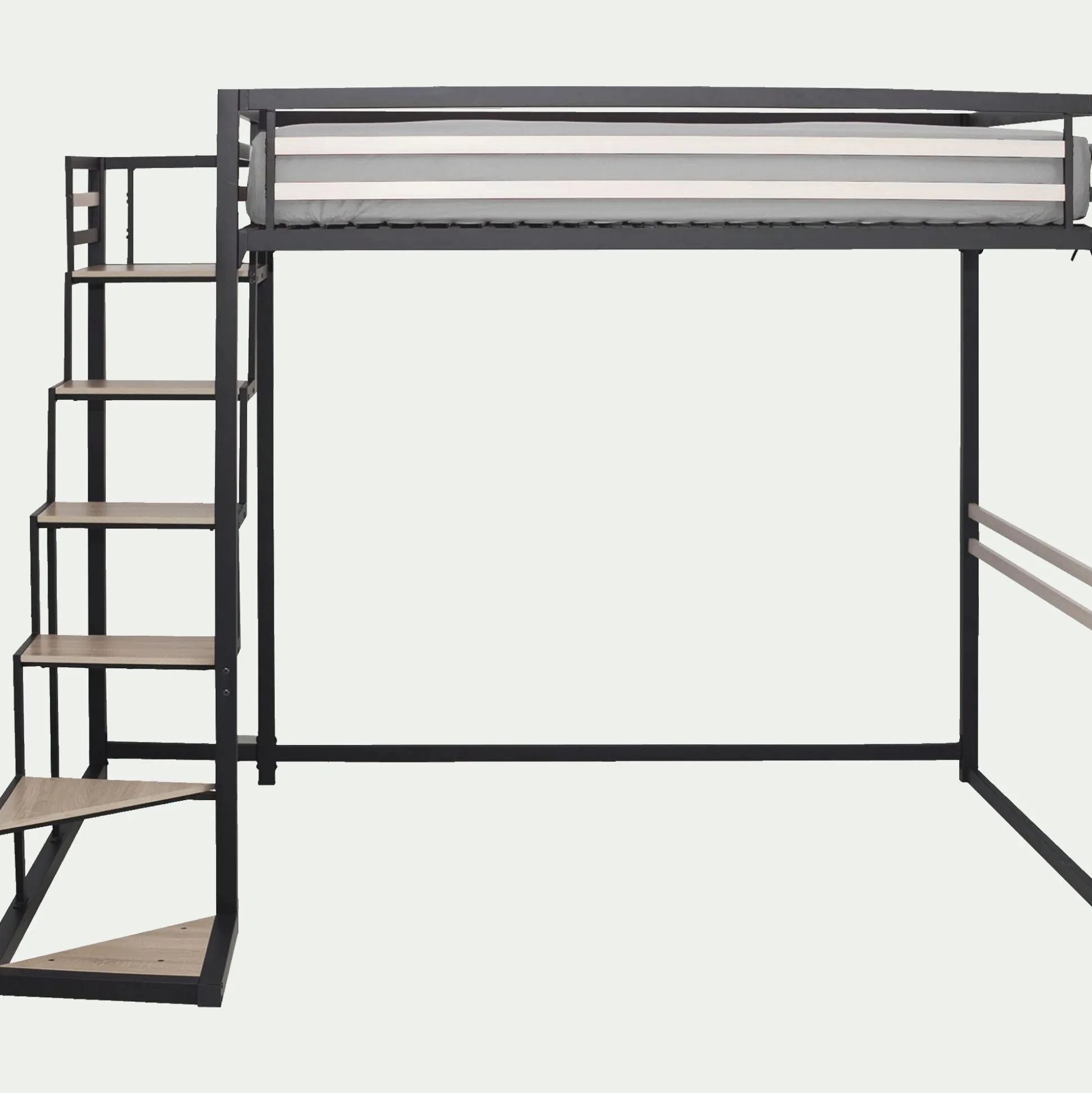 Lit 2 places mezzanine en acier - noir 140x200cm