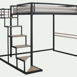 Lit 2 places mezzanine en acier - noir 140x200cm