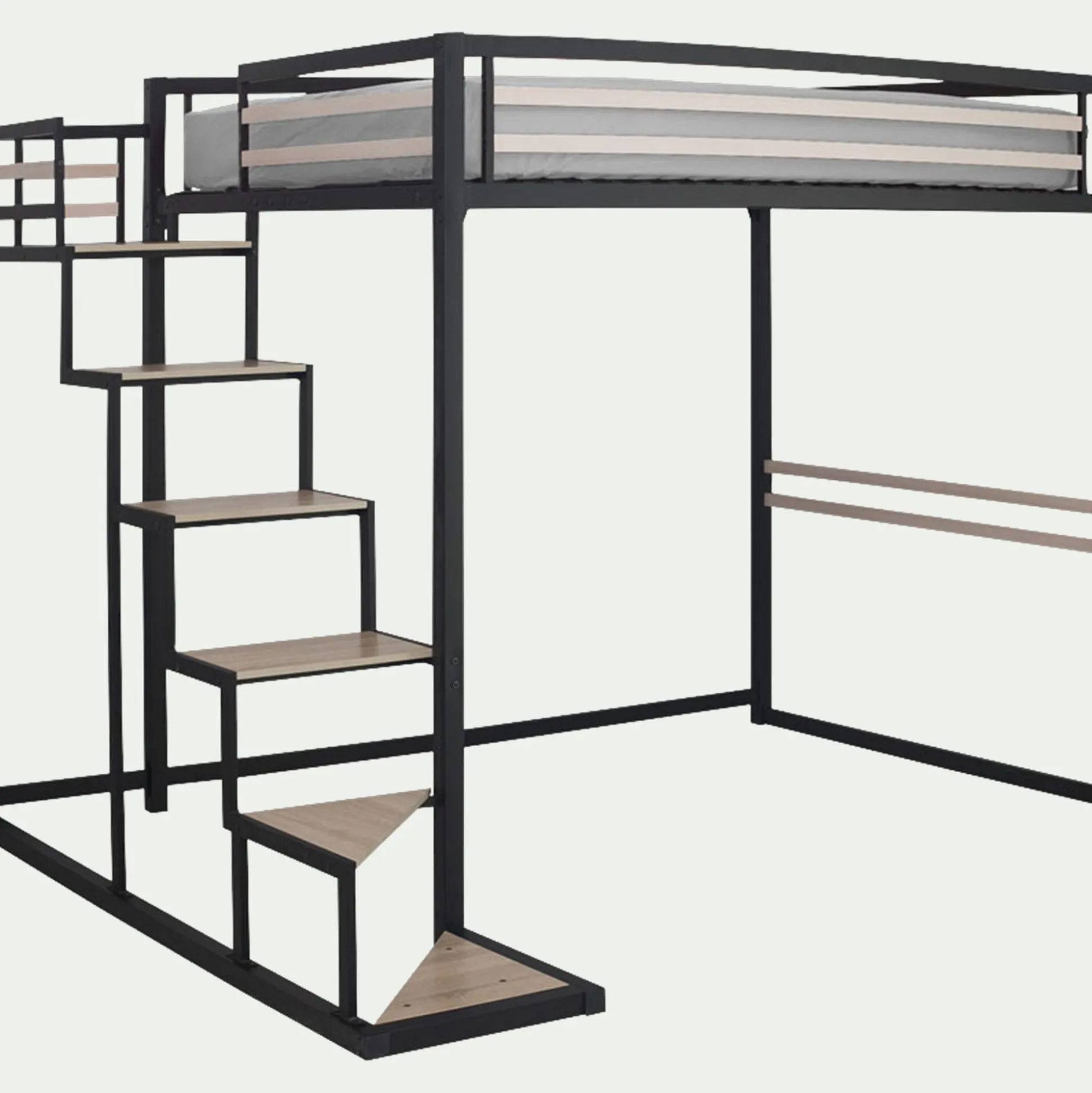 Lit 2 places mezzanine en acier - noir 140x200cm