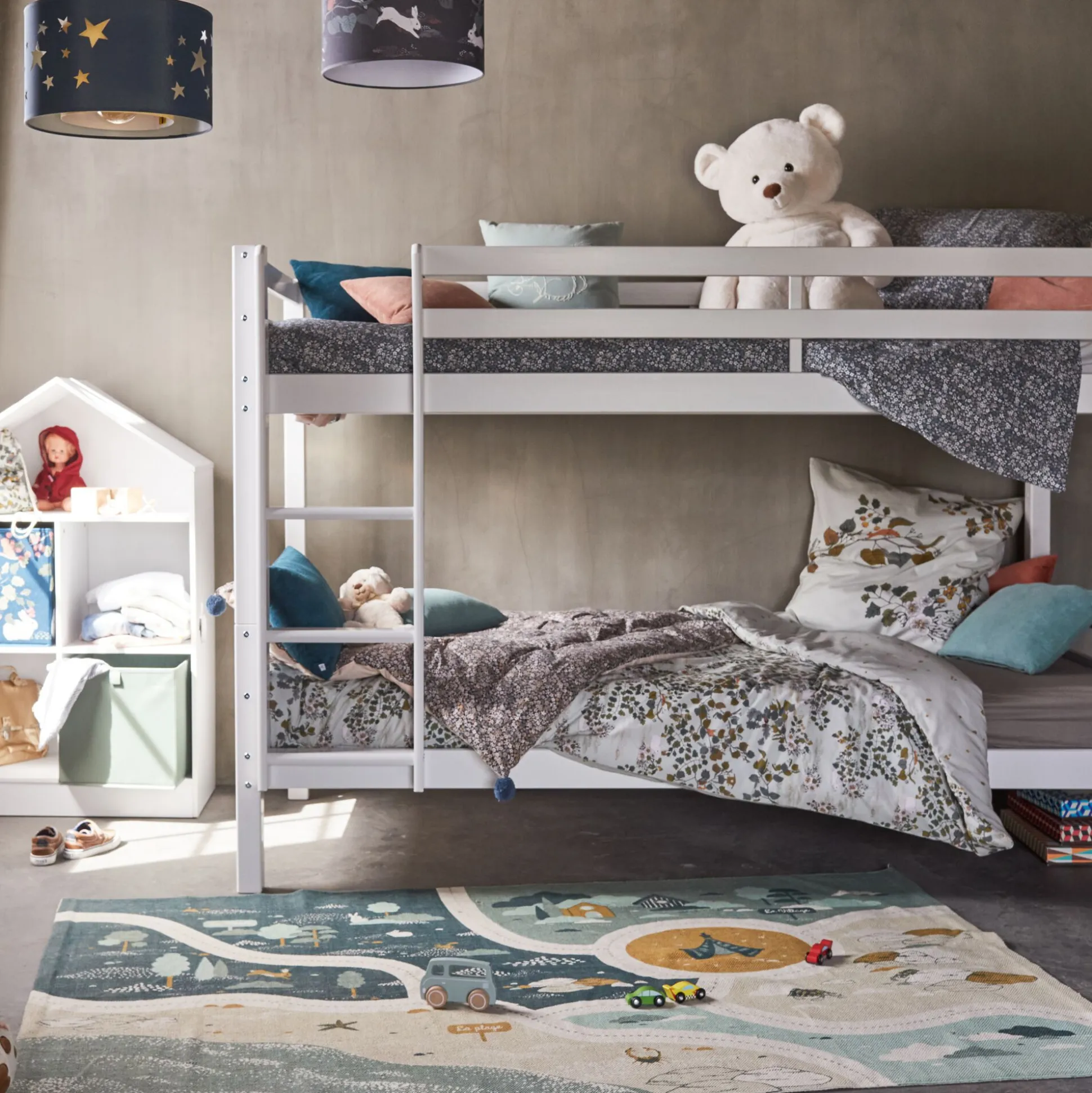 Lit superposé modulable en pin 90x200cm avec sommier à lattes - blanc