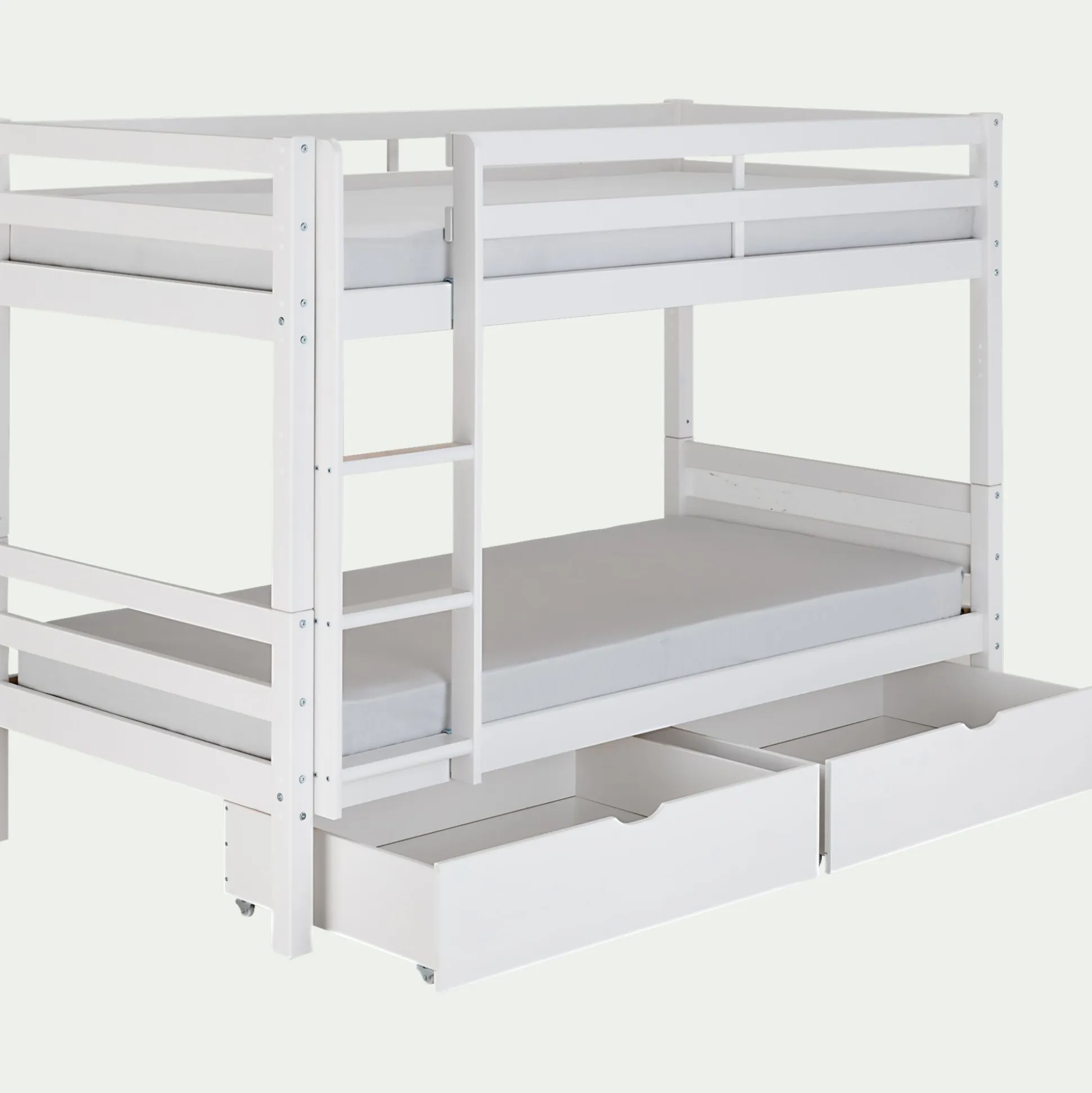 Lit superposé modulable en pin 90x200cm avec sommier à lattes - blanc