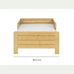Lit évolutif 1 place en pin massif 3 positions pour enfant - bois clair
