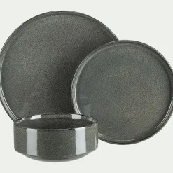 Lot de 4 assiettes à dessert en grès émail réactif D21cm - vert olivier