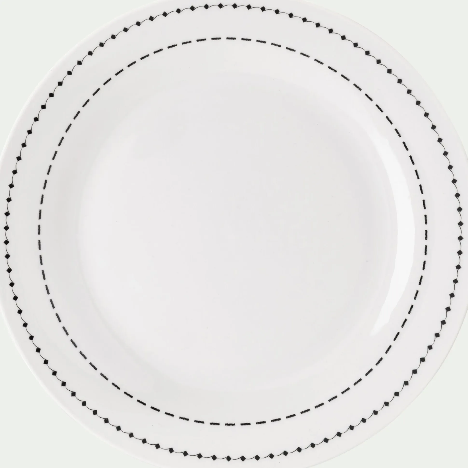 Lot de 4 assiettes à dessert en porcelaine avec liseré noir D19,5cm - blanc