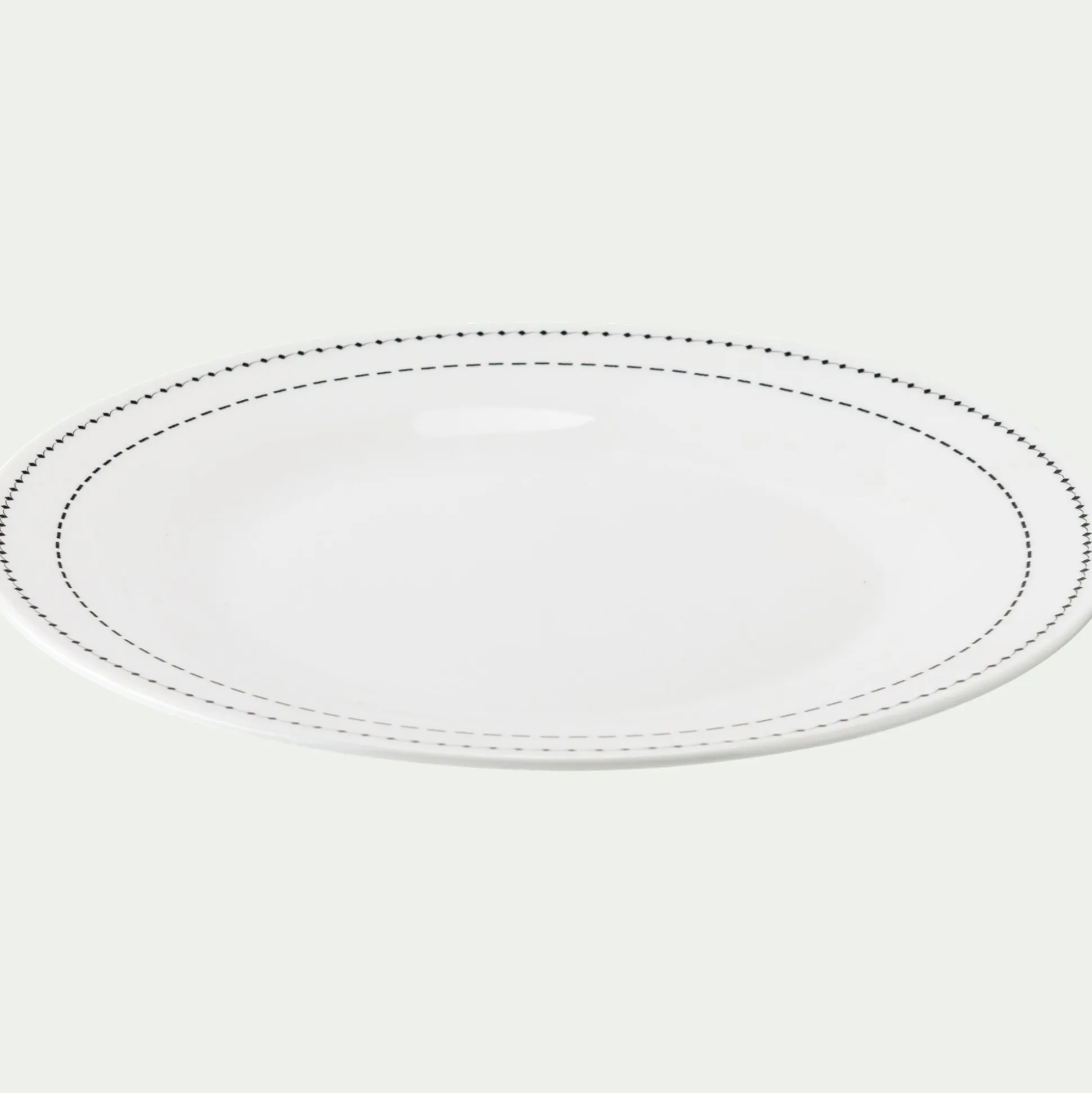 Lot de 4 assiettes à dessert en porcelaine avec liseré noir D19,5cm - blanc