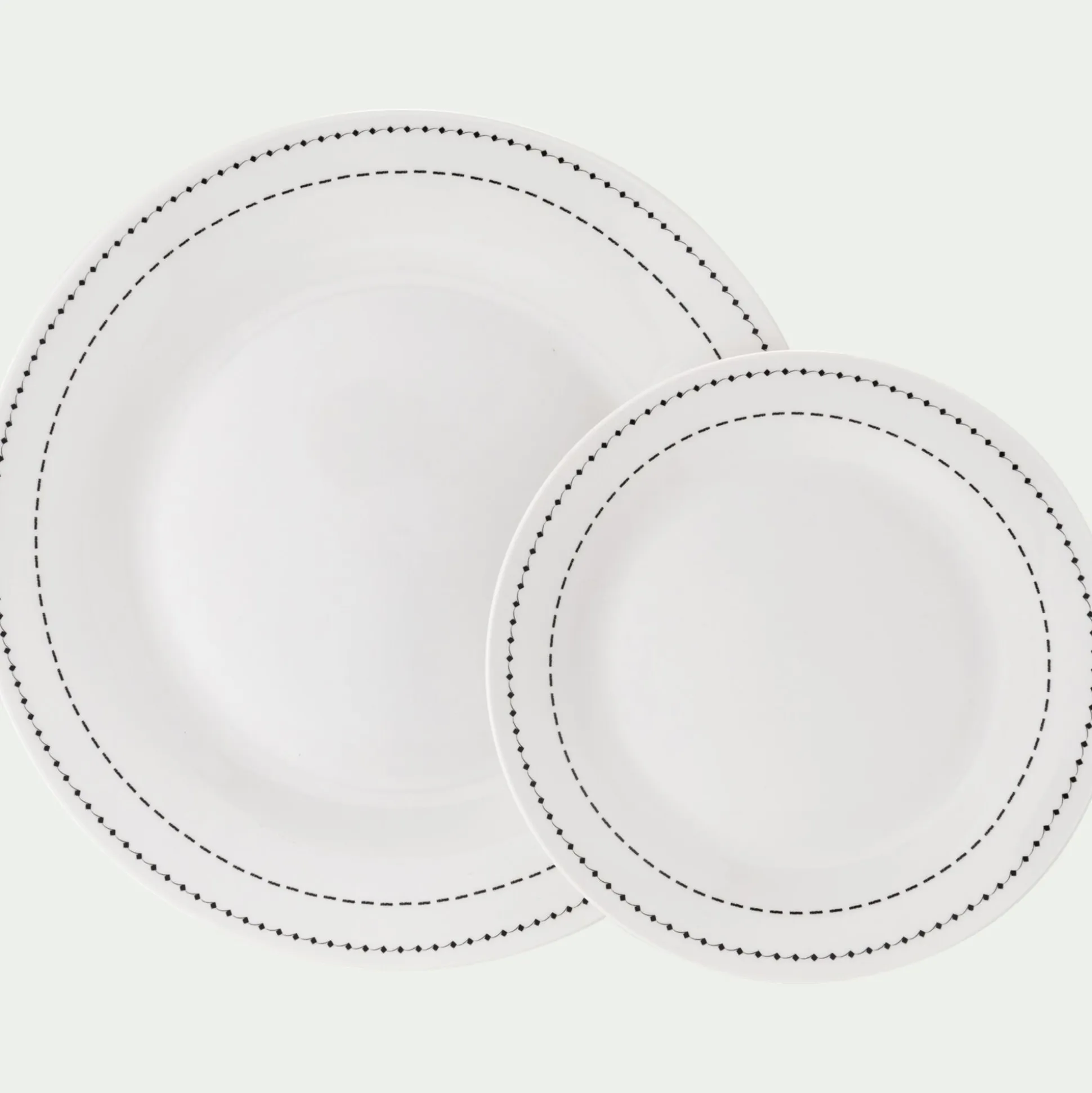 Lot de 4 assiettes à dessert en porcelaine avec liseré noir D19,5cm - blanc