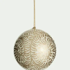 Lot de 6 boules de Noël en papier mâché motif végétal peint main D7cm - doré