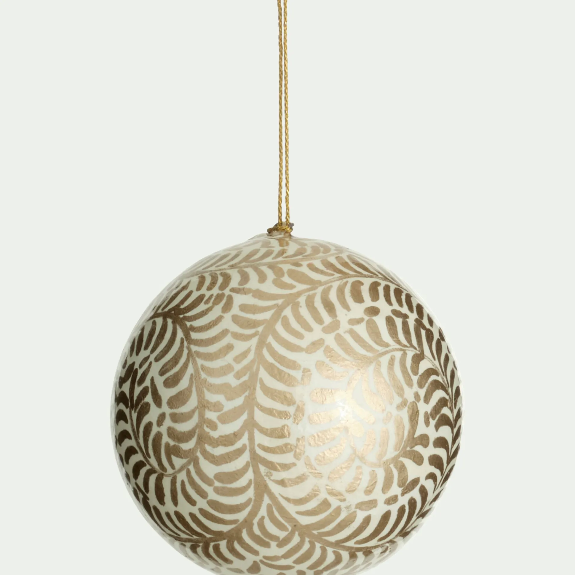 Lot de 6 boules de Noël en papier mâché motif végétal peint main D7cm - doré
