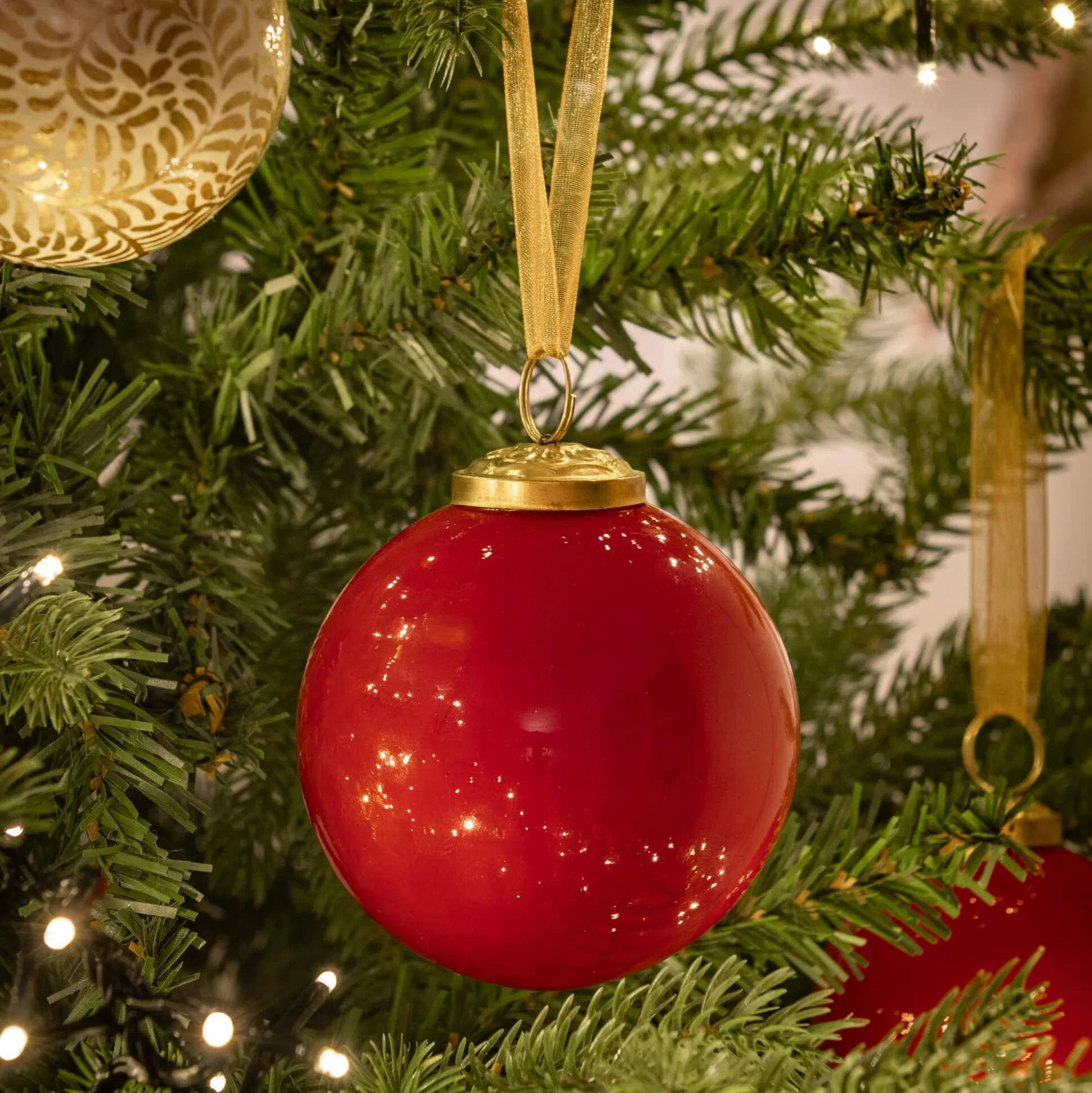 Lot de 4 boules de Noël en verre D9cm - rouge