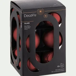 Lot de 12 boules de Noël rondes en verre D6cm - rouge