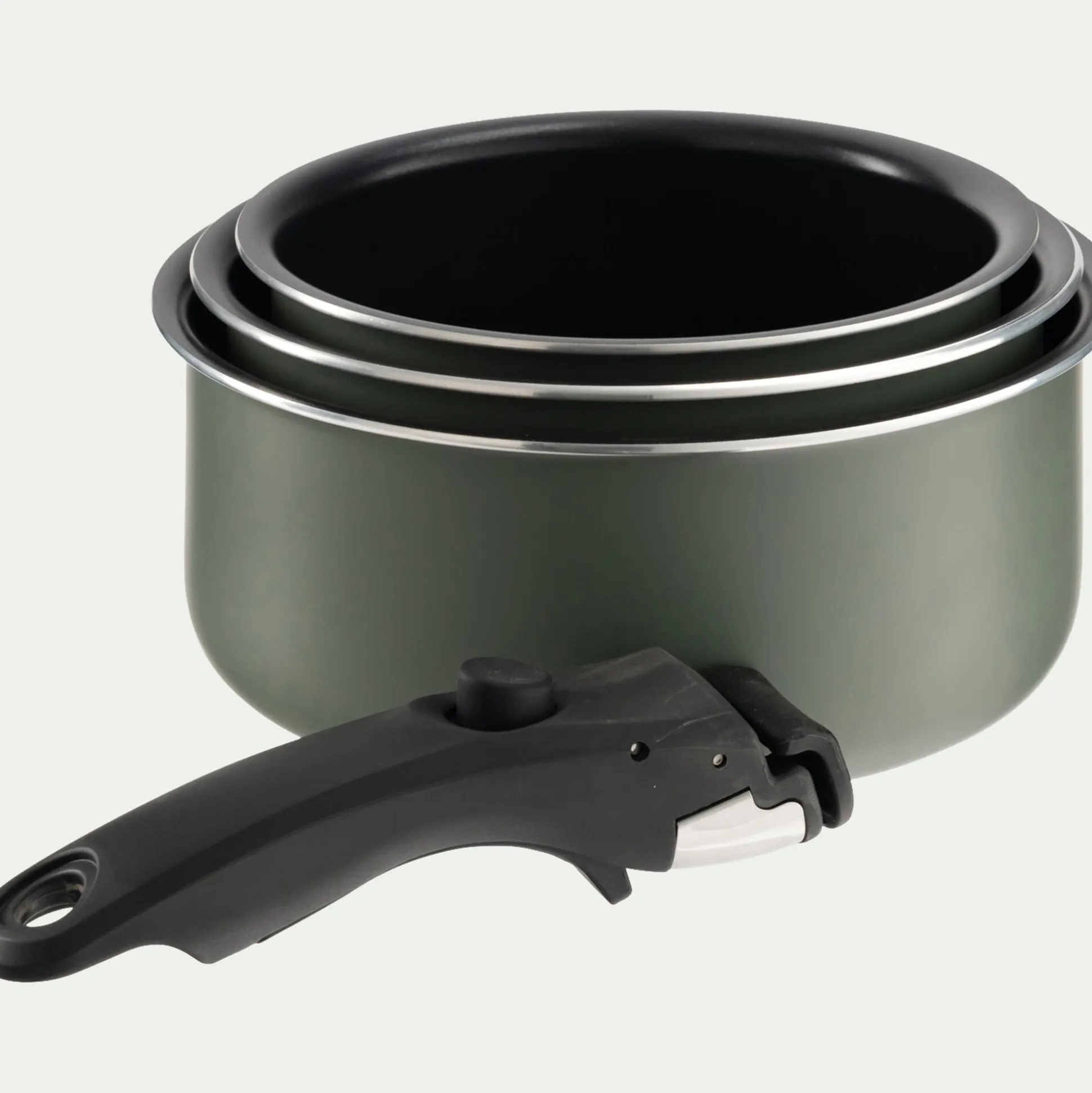 Lot de 3 casseroles en aluminium avec manche amovible - vert cèdre