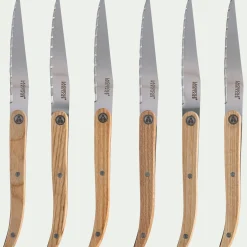 Lot de 6 couteaux de cuisine en inox et bois - naturel