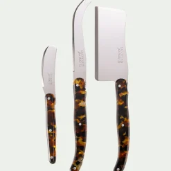 Lot de 3 couteaux à fromage en inox - marron