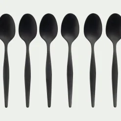 Lot de 6 cuillères à moka en inox - noir