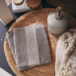 Lot de 2 gants de toilette bouclette jacquard en coton - beige alpilles