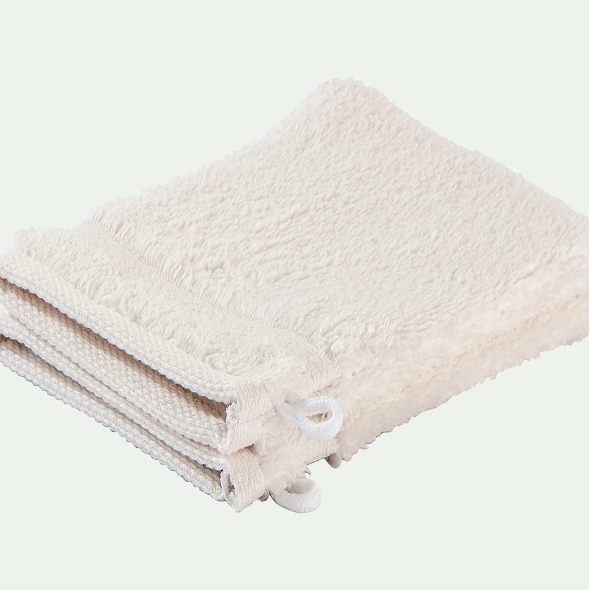 Lot de 2 gants de toilette bouclette en coton - blanc ventoux