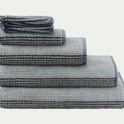 Lot de 2 gants de toilette bouclette jacquard en coton - bleu