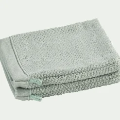Lot de 2 gants de toilette en bouclettes de coton bio 16x21cm - vert olivier