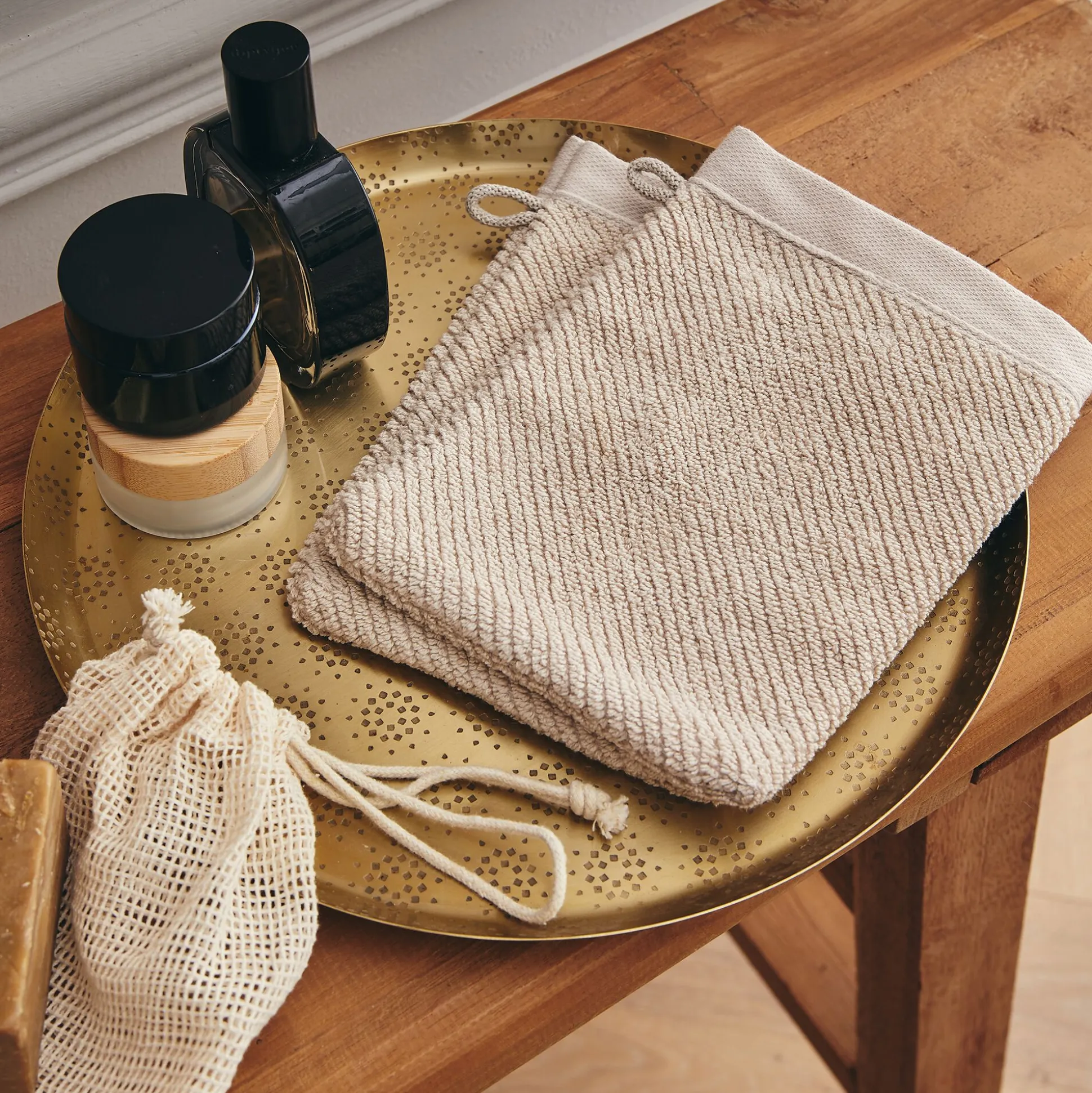 Lot de 2 gants de toilette en bouclettes de coton bio - beige alpilles 16x21cm