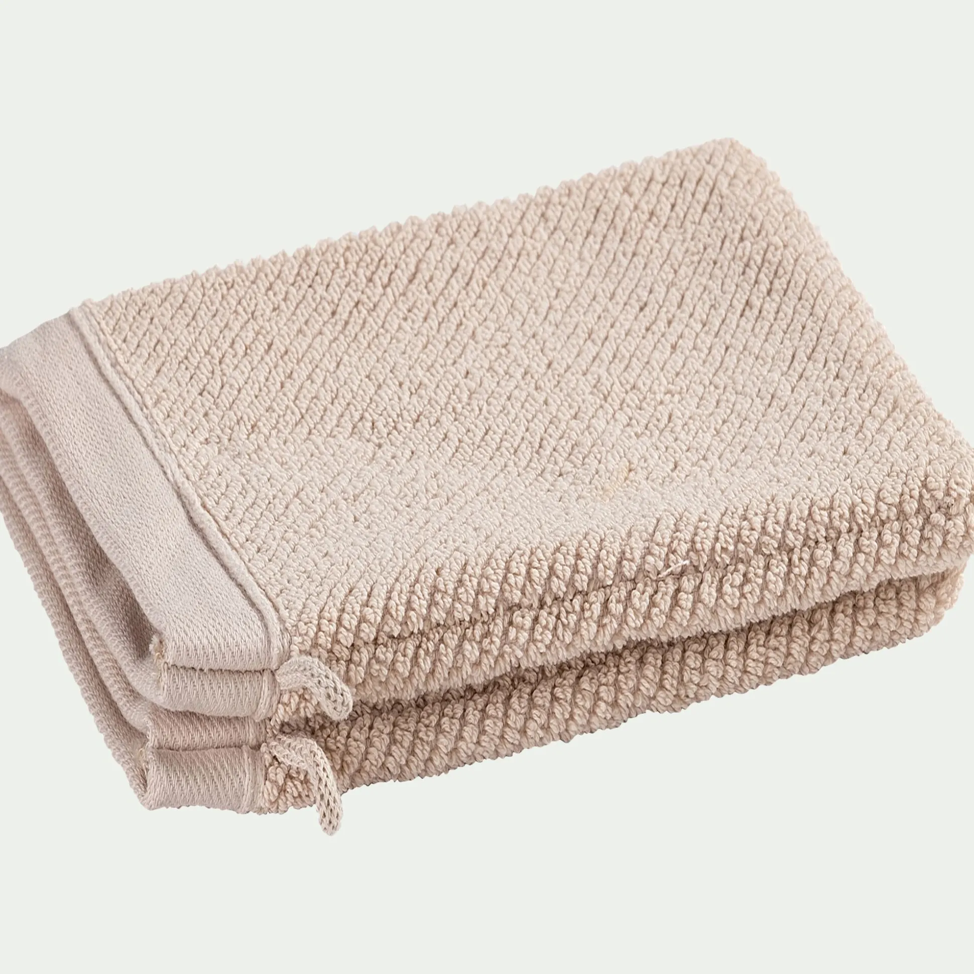 Lot de 2 gants de toilette en bouclettes de coton bio - beige alpilles 16x21cm