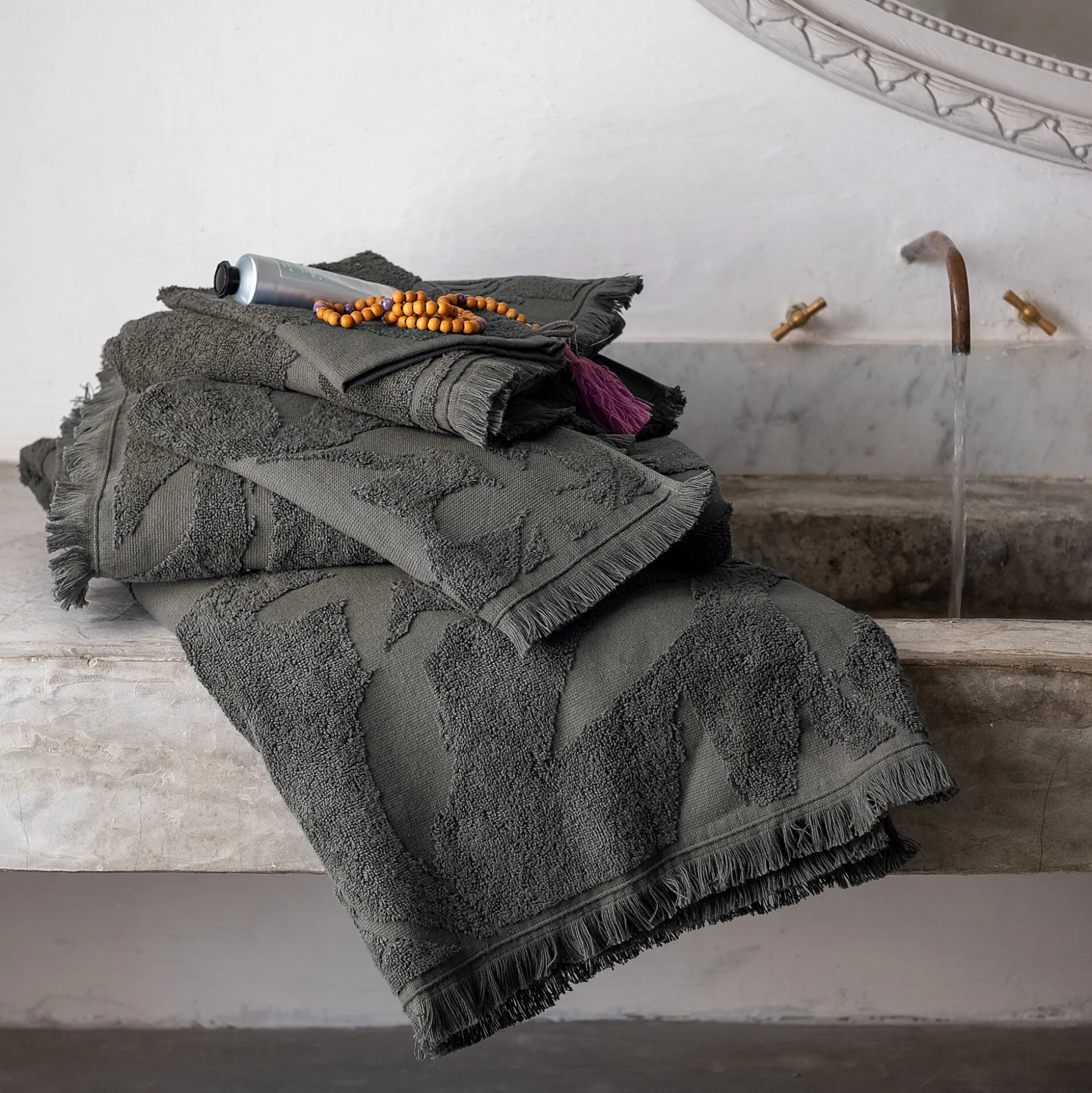Lot de 2 gants de toilette en coton - vert cèdre