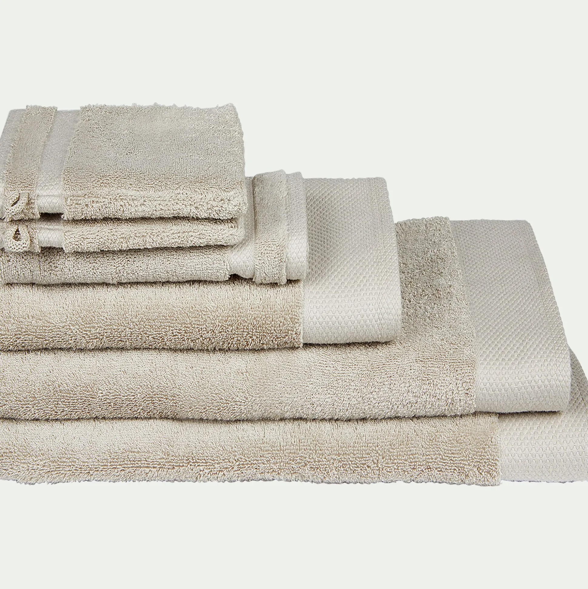 Lot de 2 gants de toilette en coton peigné - beige alpilles
