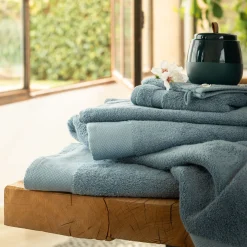 Lot de 2 gants de toilette en coton peigné - bleu autan