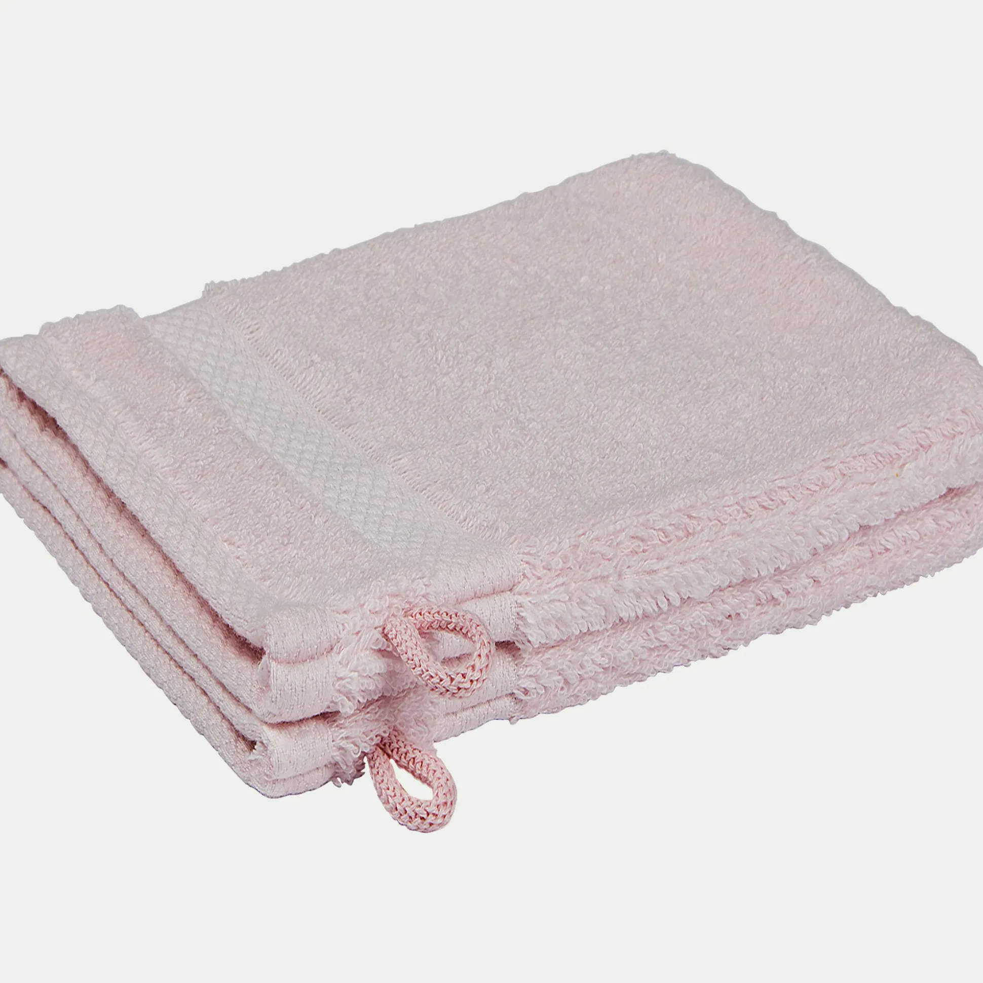 Lot de 2 gants de toilette en coton peigné - rose simos