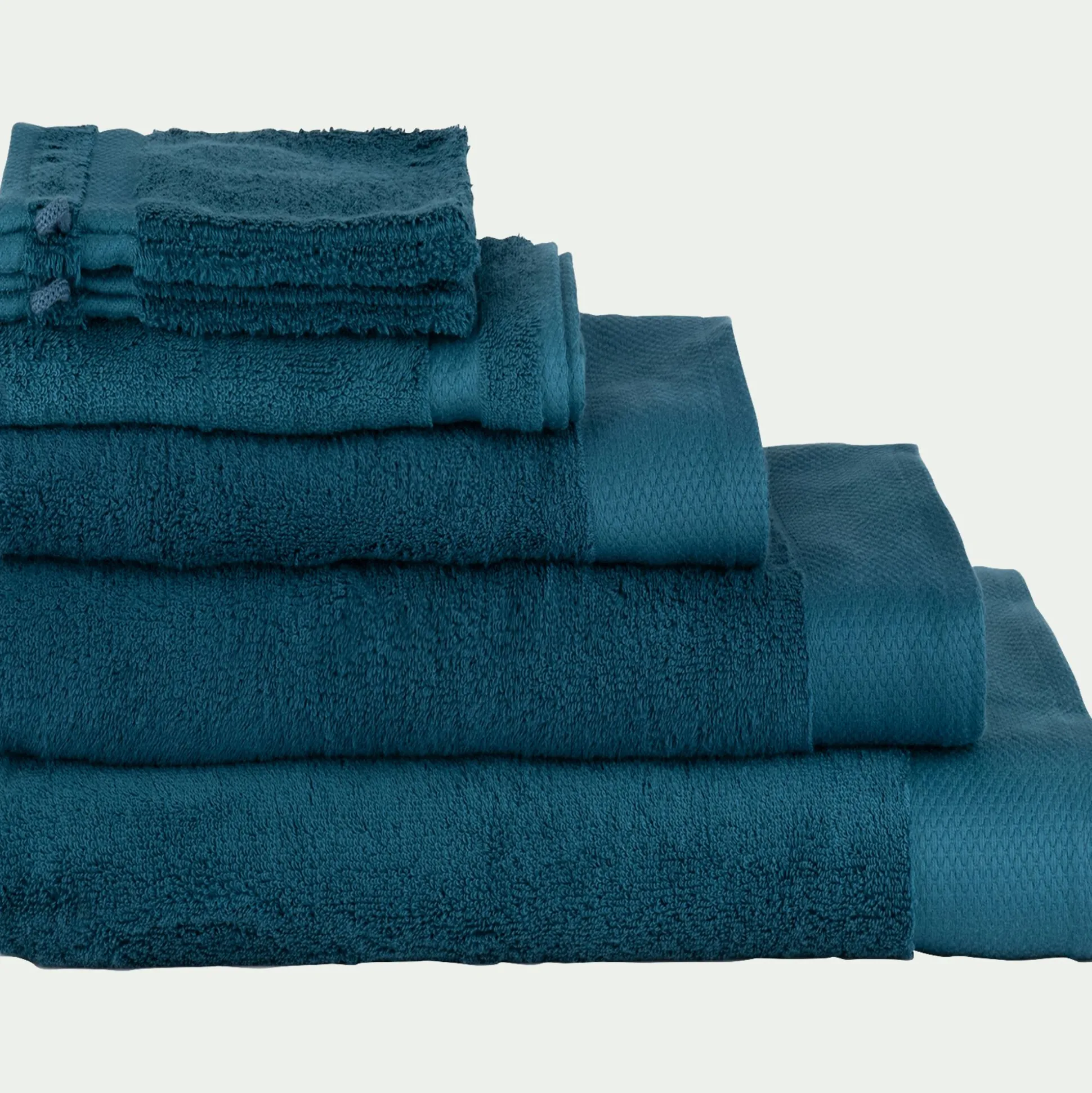 Lot de 2 gants de toilette en coton peigné - bleu figuerolles