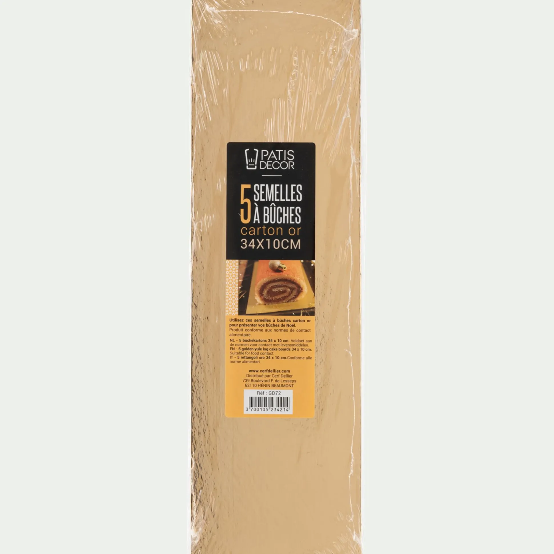 Lot de 5 semelles à bûches en carton 10x34cm - doré