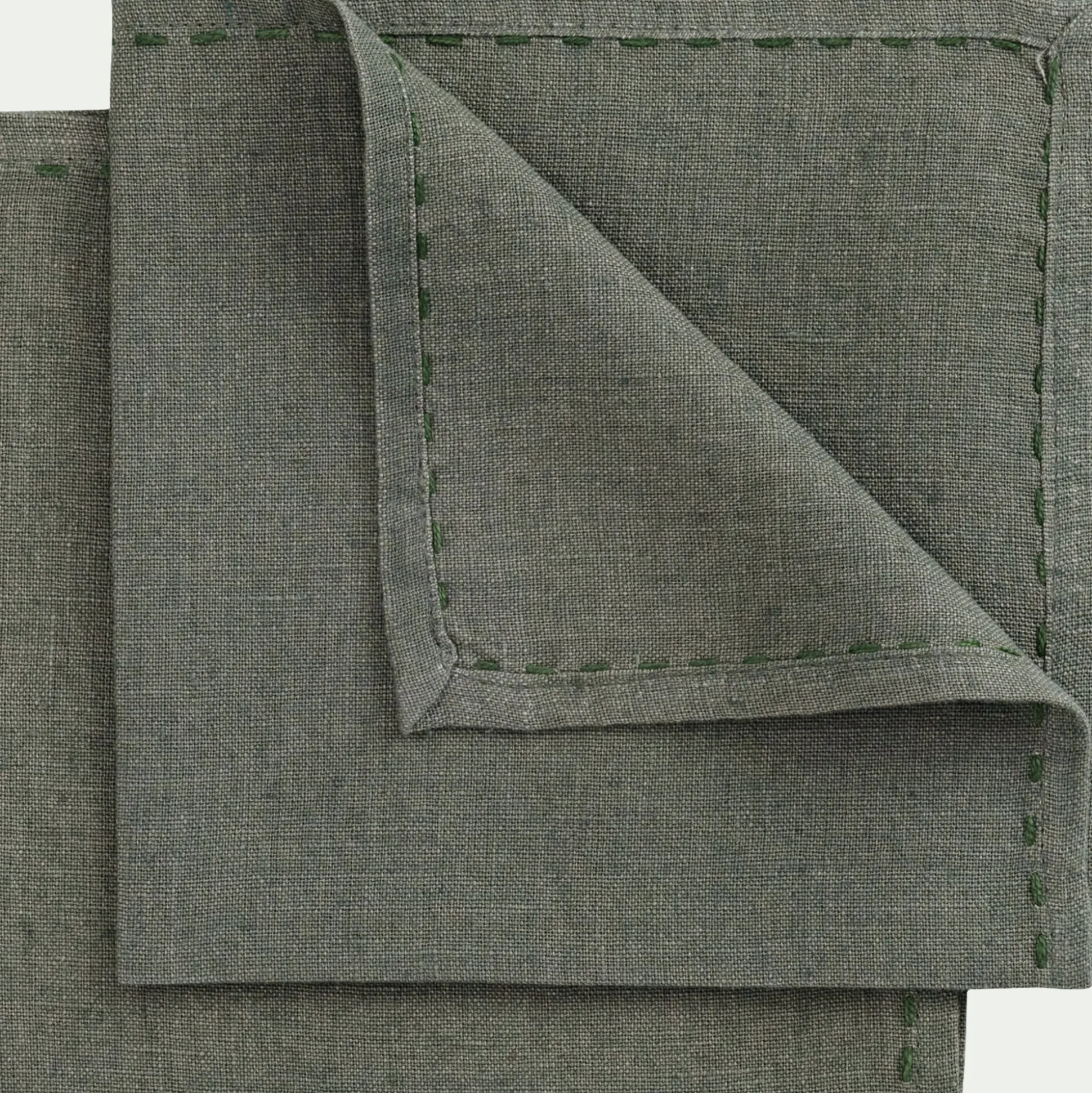 Lot de 2 serviettes de table en lin lavé - vert cèdre