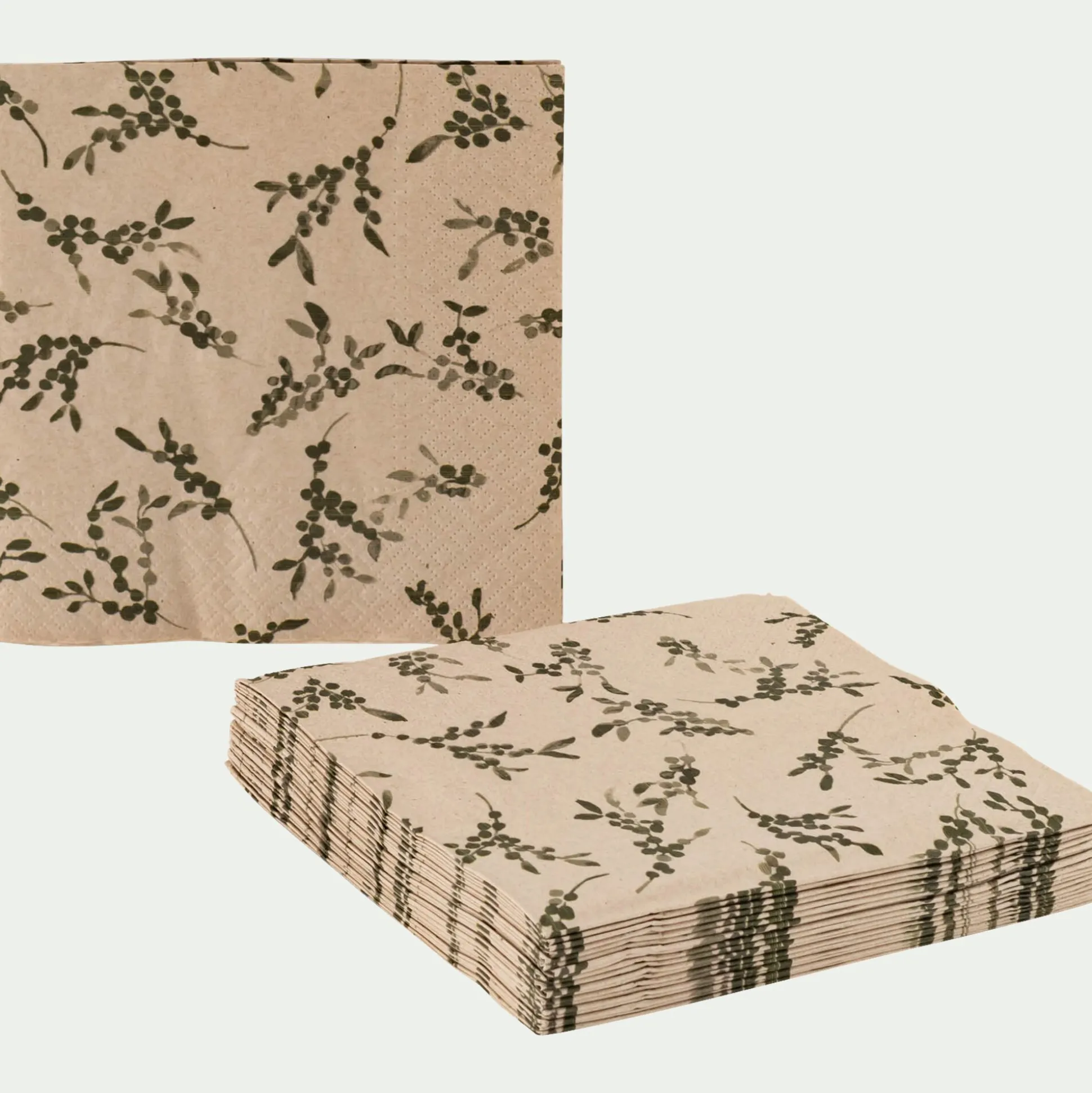 Lot de 20 serviettes en papier motif à fleurs 33x33cm - beige alpilles