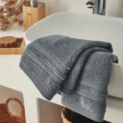 Lot de 2 serviettes invité bouclette en coton - gris anthracite 30x50cm