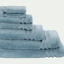 Lot de 2 serviettes invité bouclette en coton - bleu autan 30x50cm