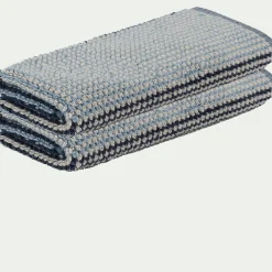 Lot de 2 serviettes invité bouclette jacquard en coton - bleu 30x50cm