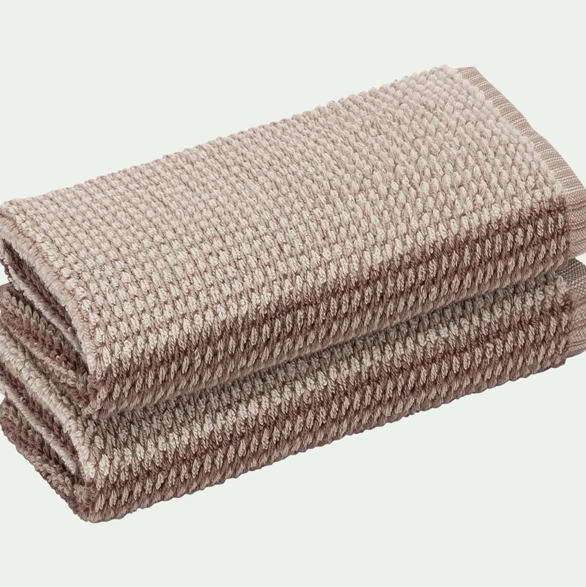 Lot de 2 serviettes invité bouclette jacquard en coton - beige alpilles 30x50cm